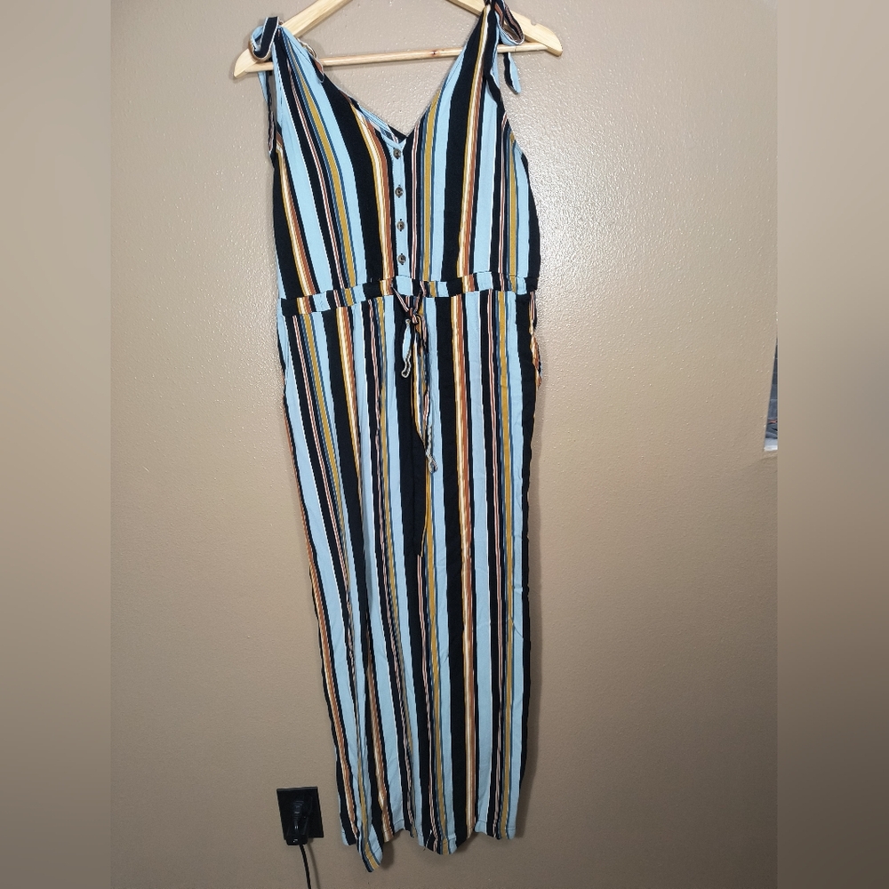 Striped Tie Strap, Wide Leg Jumpsuit